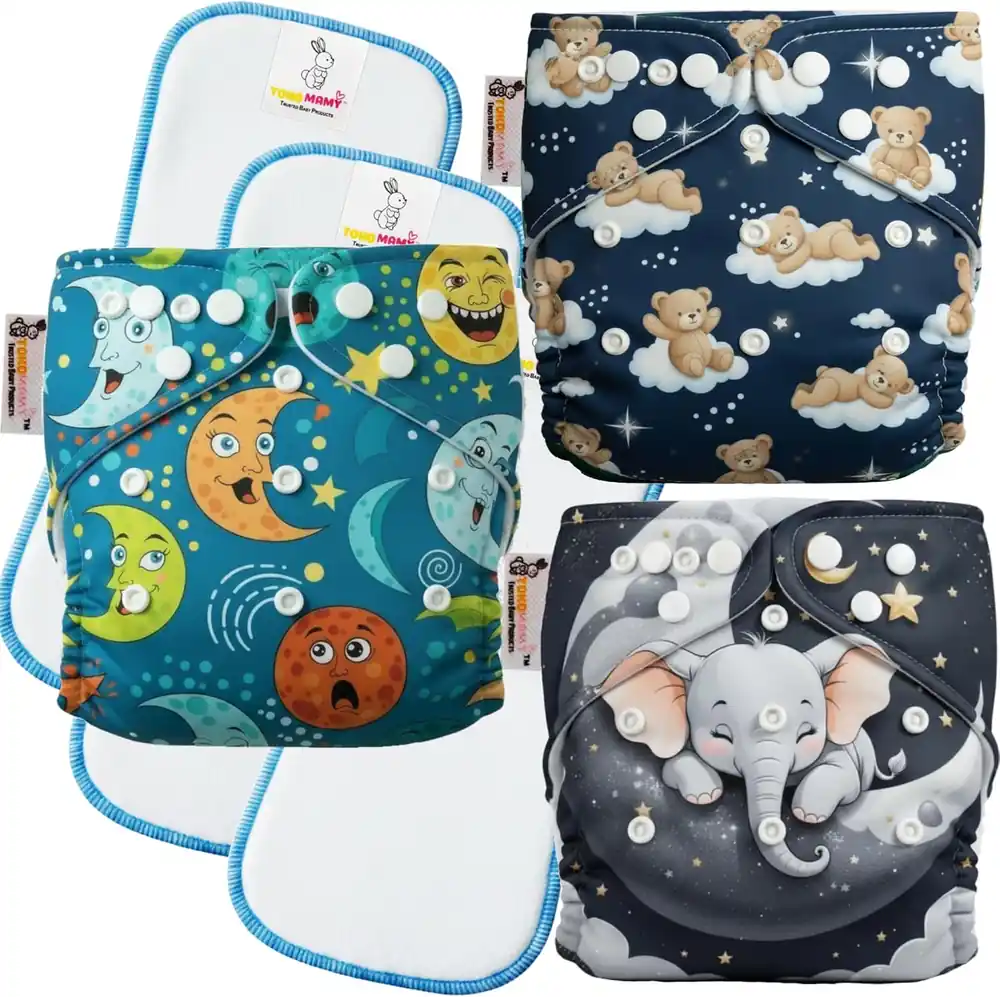 TOKOMAMY Cloth Diaper – Teddy, Sun & Elephant (Pack of 3)